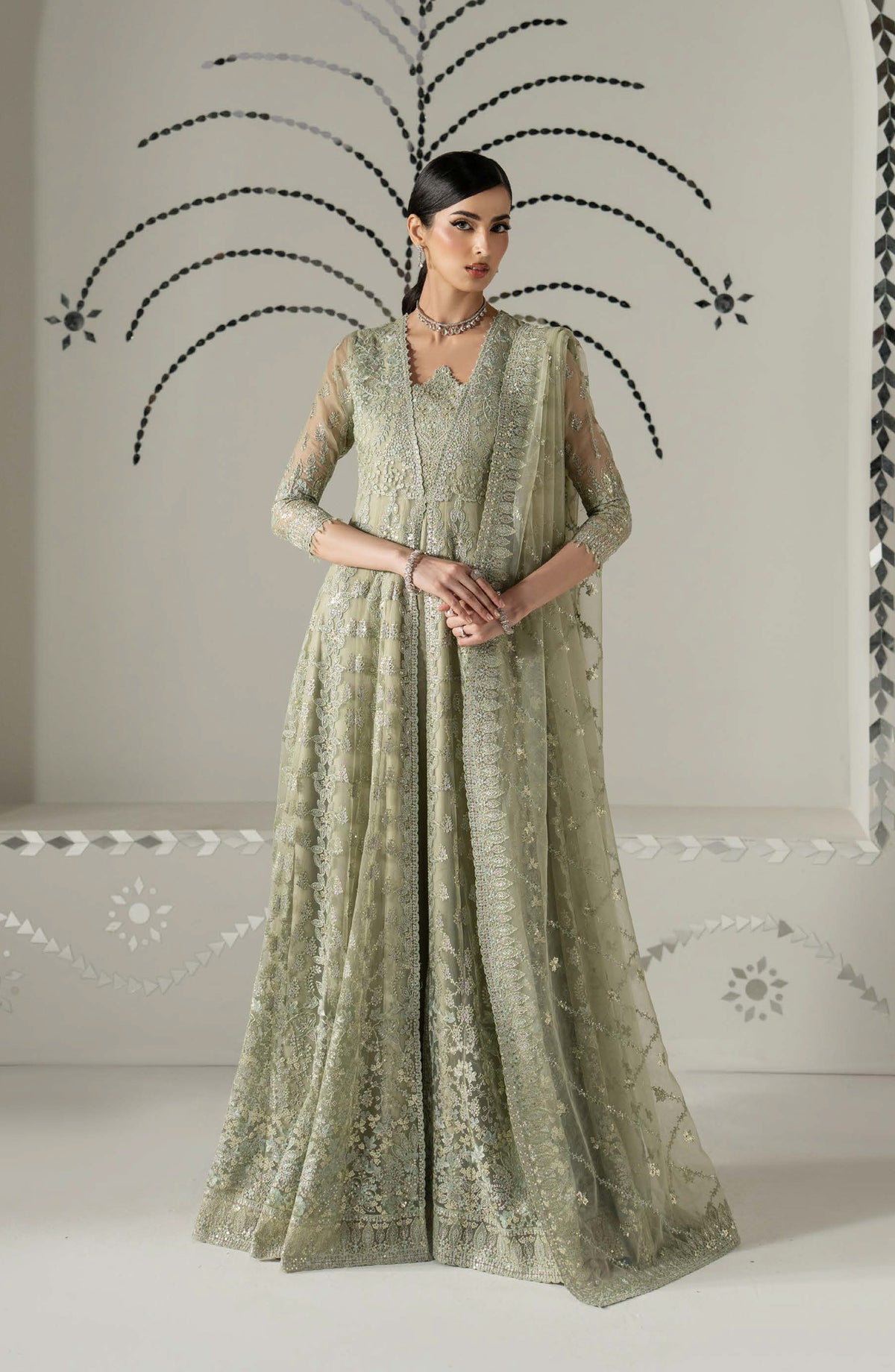 Lavish Shehnai Embroidered Organza Unstitched 3 Piece Suit - D2 Gul Bahar - LP26SHN - Green - Festive Collection