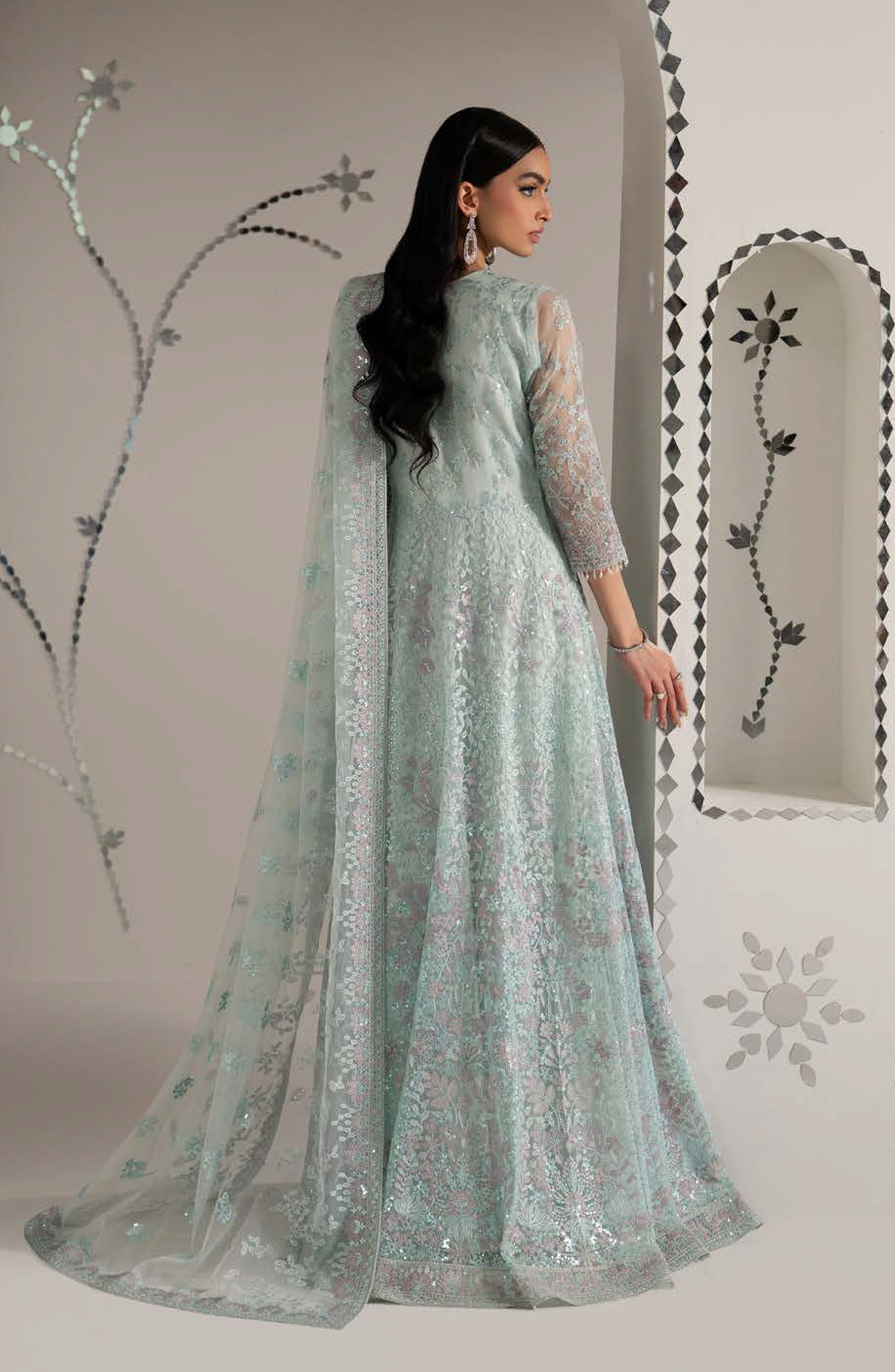 Lavish Shehnai Embroidered Organza Unstitched 3 Piece Suit - D3 Shehnaz - LP26SHN - Light Blue - Festive Collection
