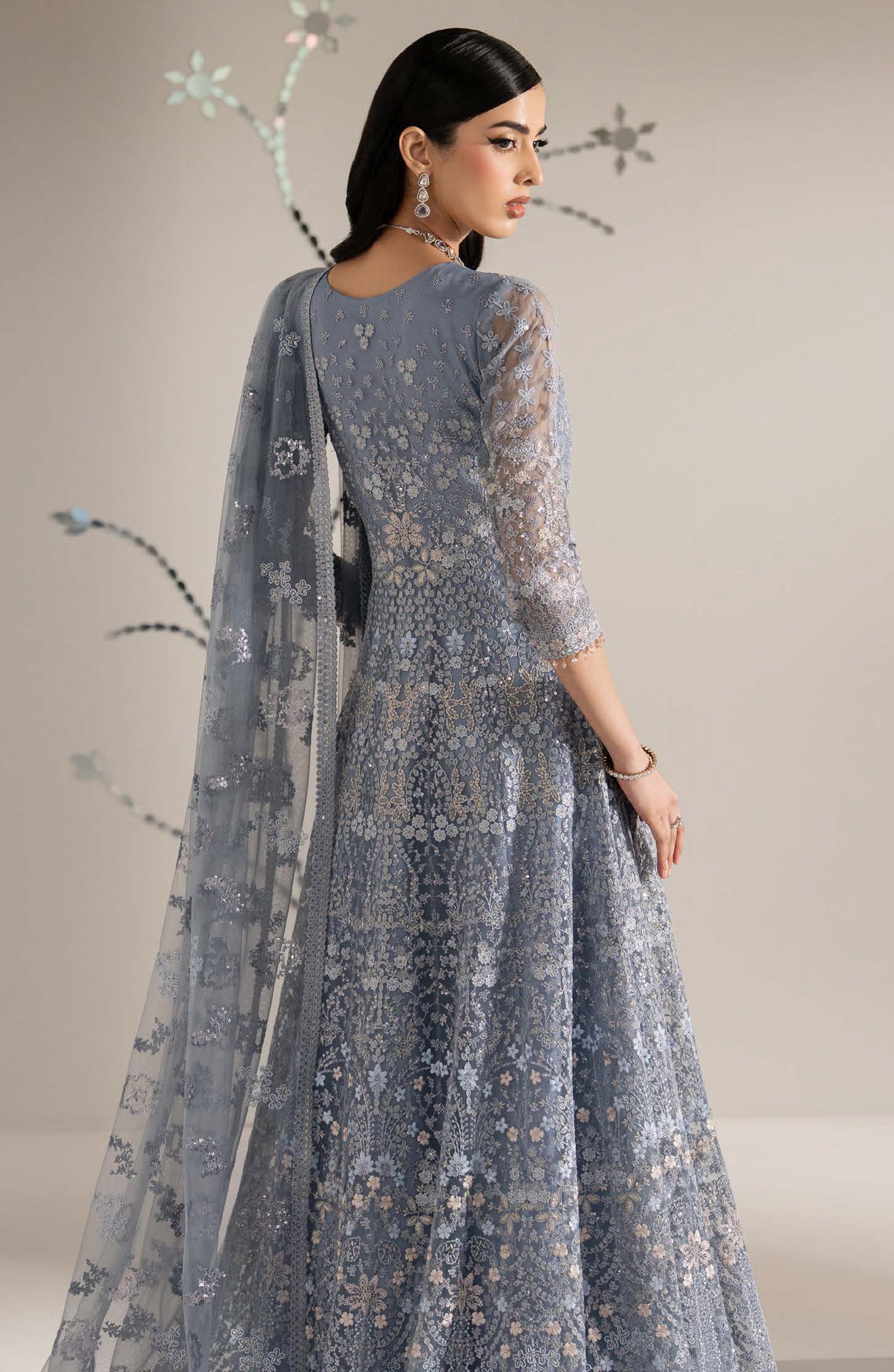 Lavish Shehnai Embroidered Organza Unstitched 3 Piece Suit - D4 Aab-e-Neel - LP26SHN - Light Purple - Festive Collection