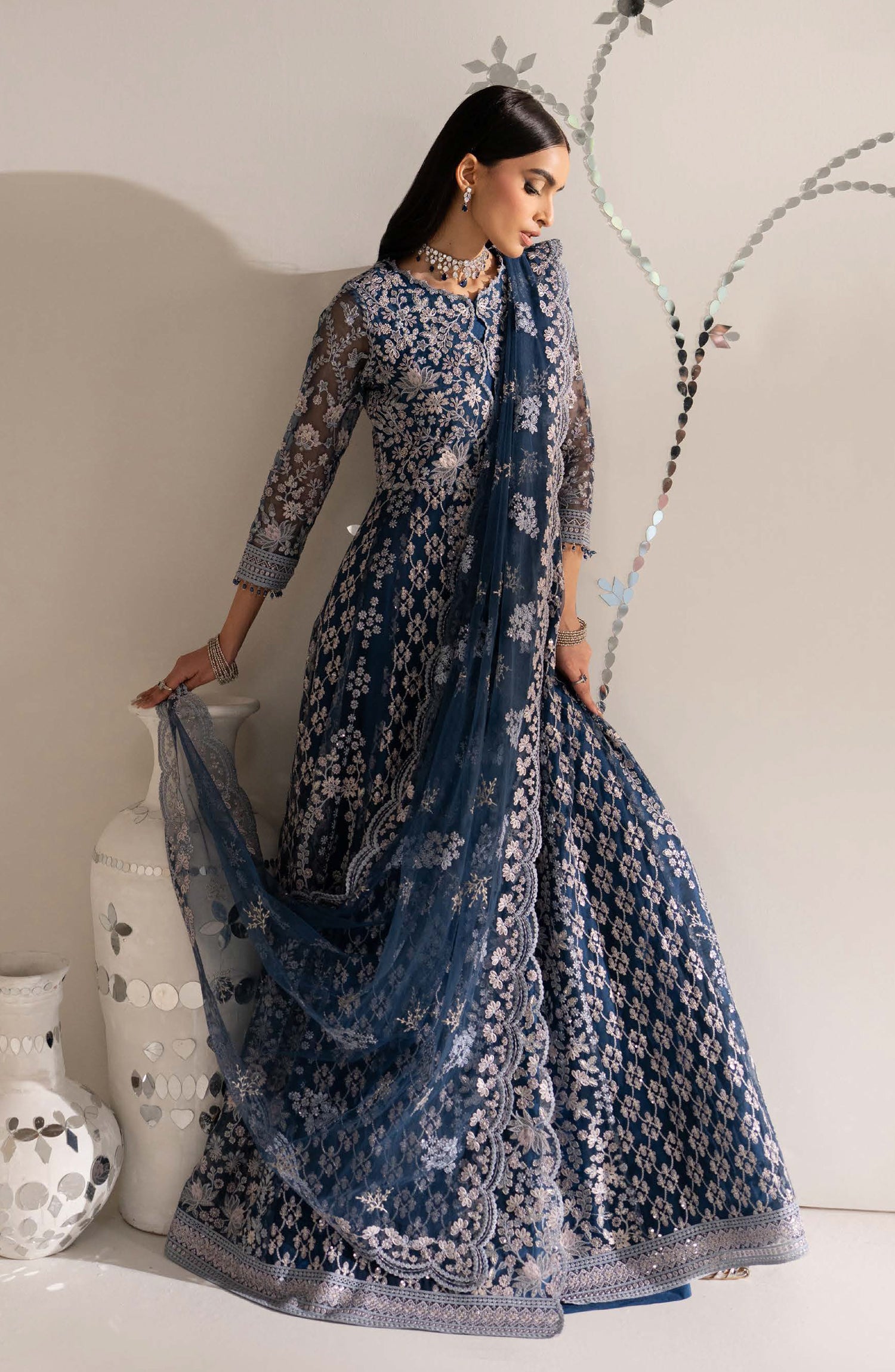 Lavish Shehnai Embroidered Organza Unstitched 3 Piece Suit - D5 Zareen - LP26SHN - Blue - Festive Collection