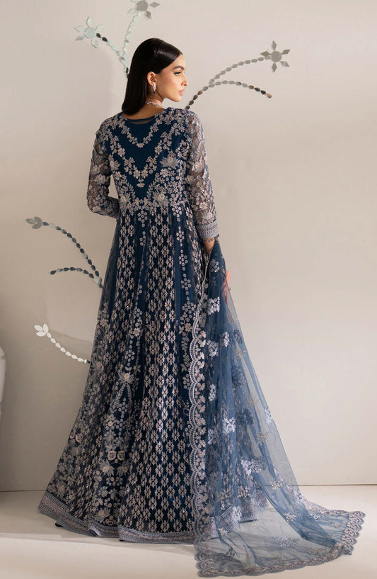Lavish Shehnai Embroidered Organza Unstitched 3 Piece Suit - D5 Zareen - LP26SHN - Blue - Festive Collection