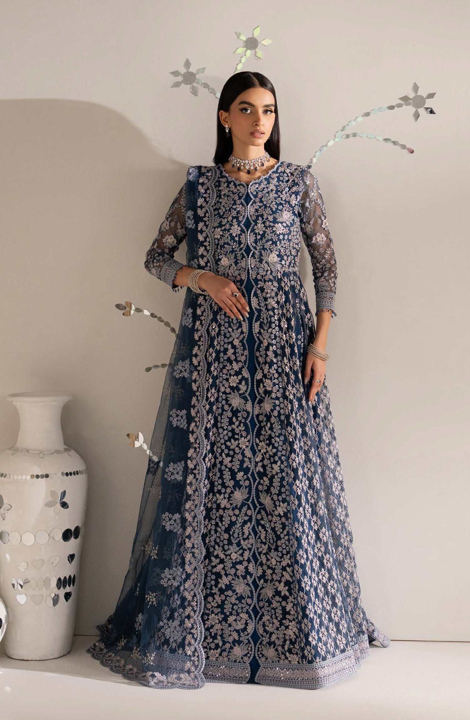 Lavish Shehnai Embroidered Organza Unstitched 3 Piece Suit - D5 Zareen - LP26SHN - Blue - Festive Collection