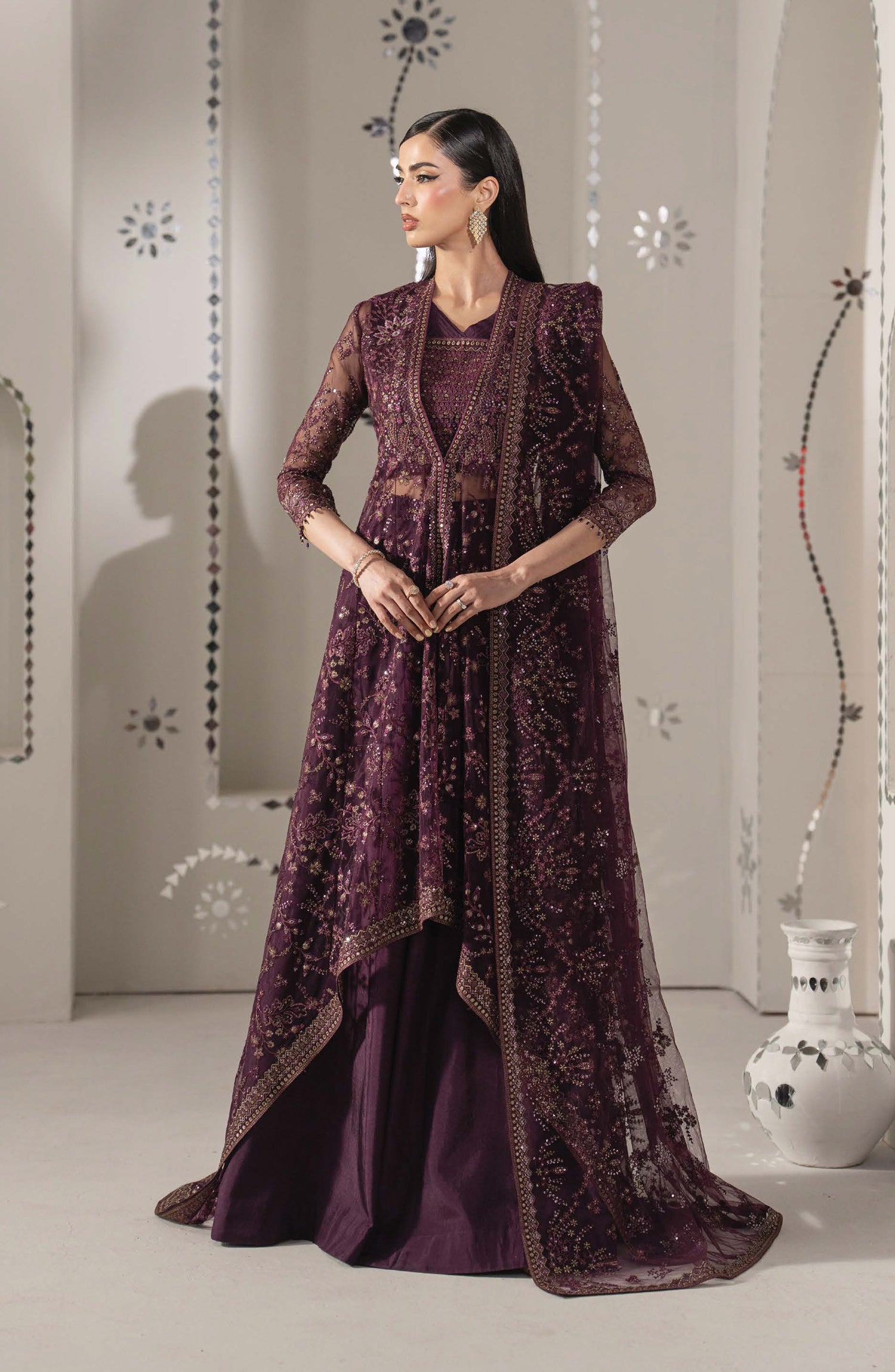Lavish Shehnai Embroidered Organza Unstitched 3 Piece Suit - D8 Raqs-e-Gul - LP26SHN - Purple - Festive Collection