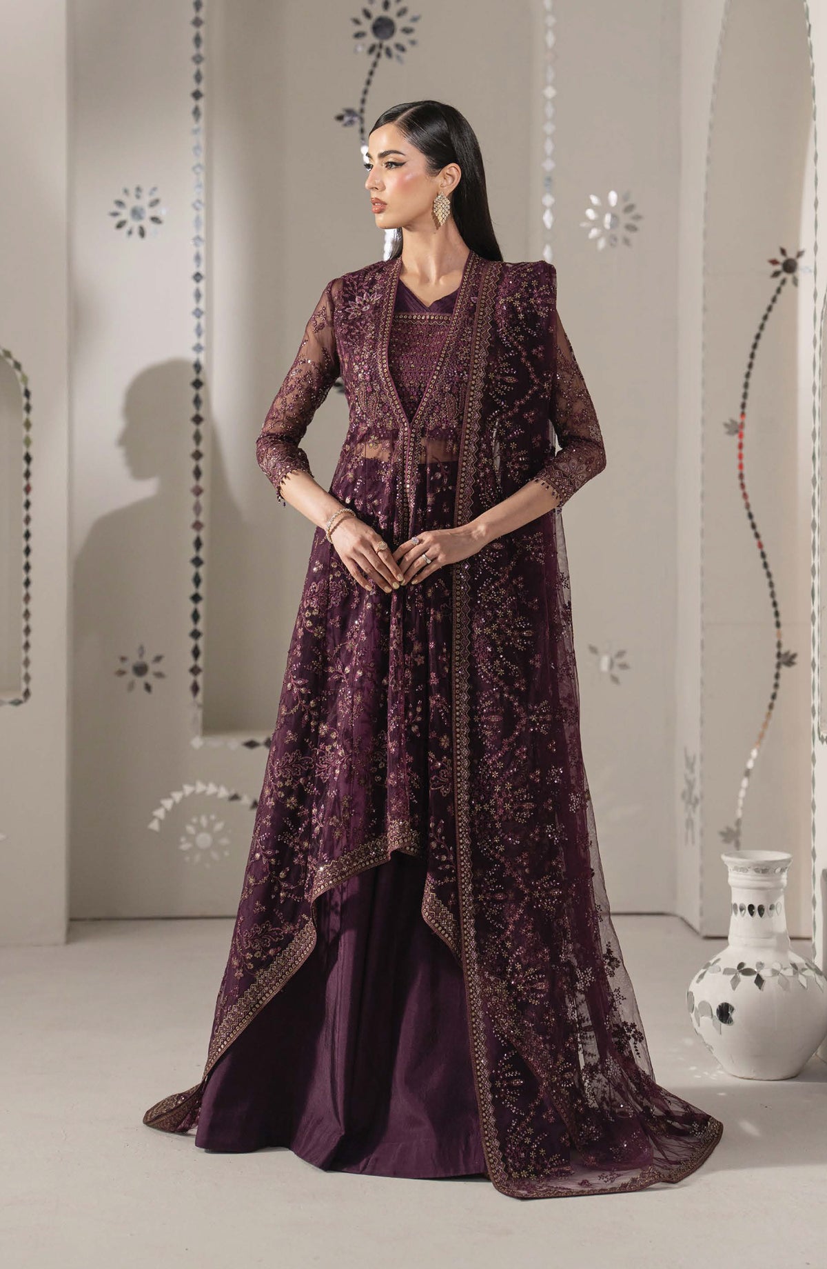 Lavish Shehnai Embroidered Organza Unstitched 3 Piece Suit - D8 Raqs-e-Gul - LP26SHN - Purple - Festive Collection