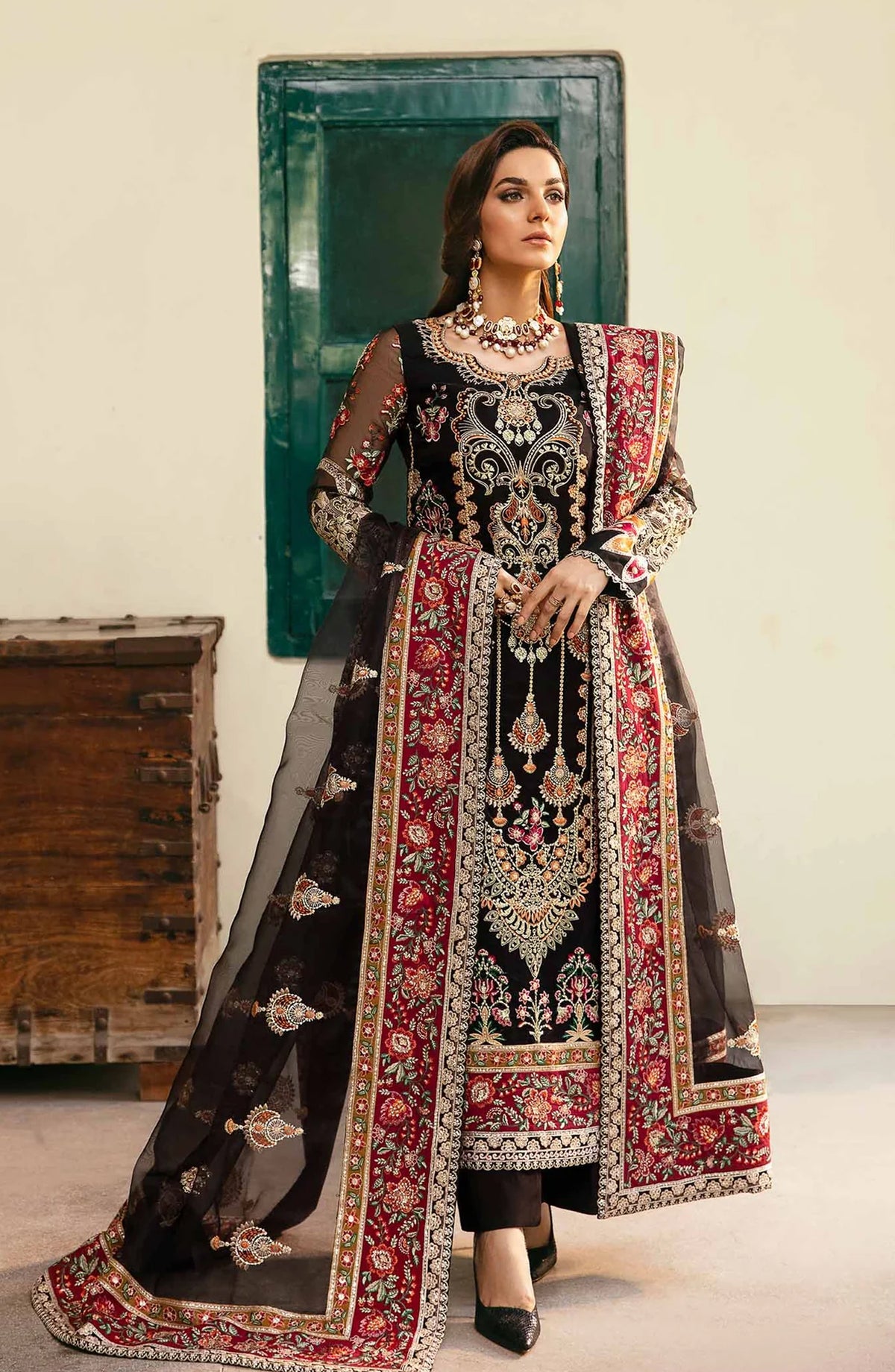 Layali by Akbar Aslam Embroidered Organza Unstitched 3 Piece Suit - Amari - AKA25LYL - Black - Wedding Collection