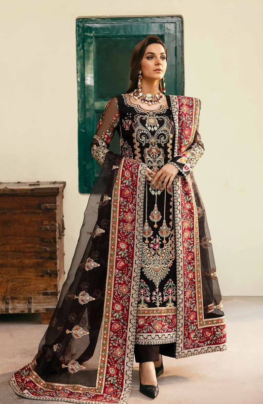 Layali by Akbar Aslam Embroidered Organza Unstitched 3 Piece Suit - Amari - AKA25LYL - Black - Wedding Collection