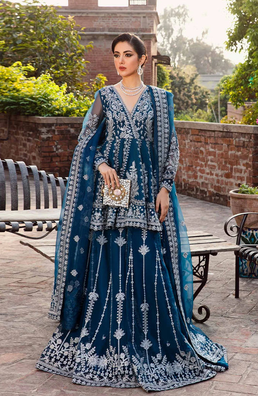 Layali by Akbar Aslam Embroidered Organza Unstitched 3 Piece Suit - Nayara - AKA25LYL - Blue - Wedding Collection