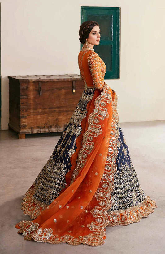 Layali by Akbar Aslam Embroidered Raw Silk Unstitched 3 Piece Suit - Sirena - AKA25LYL - Orange - Wedding Collection