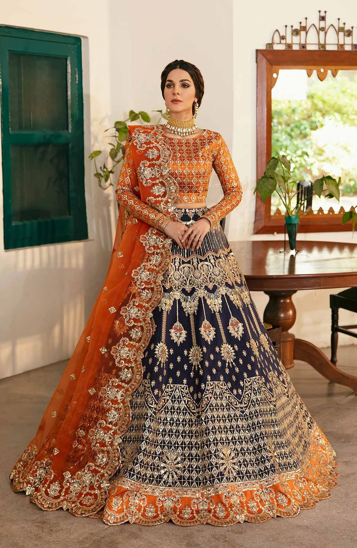 Layali by Akbar Aslam Embroidered Raw Silk Unstitched 3 Piece Suit - Sirena - AKA25LYL - Orange - Wedding Collection