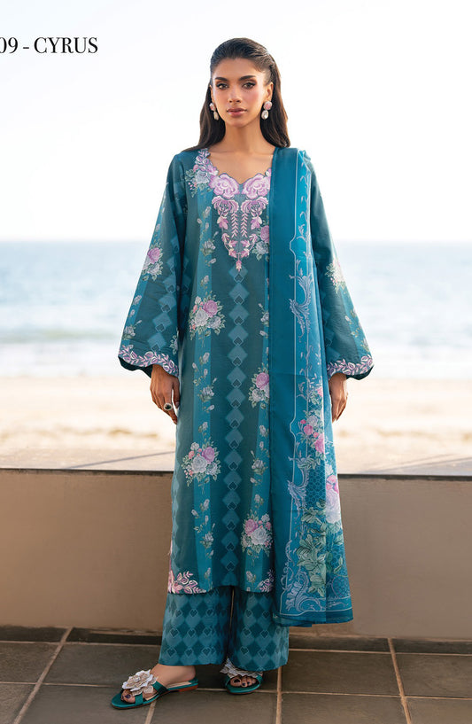 Layana by Xenia Embroidered Lawn Unstitched 3 Piece Suit - D-09 CYRUS - XF26LY - Blue - Summer Collection