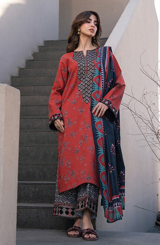 Layana by Xenia Embroidered Lawn Unstitched 3 Piece Suit - D-07 JAFFA - XF26LY - Red - Summer Collection
