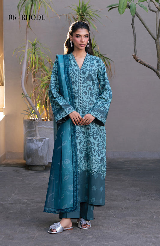 Layana by Xenia Embroidered Lawn Unstitched 3 Piece Suit - D-06 RHODE - XF26LY - Blue - Summer Collection