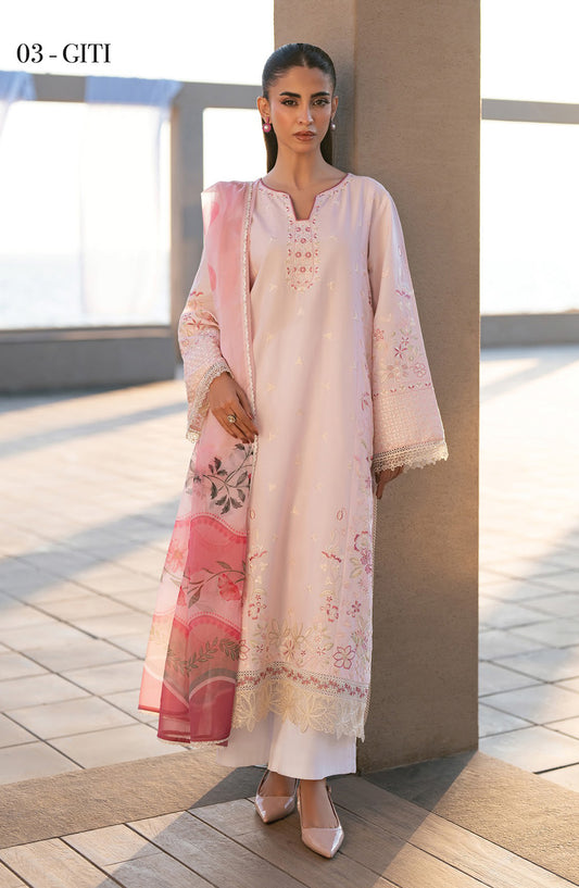 Layana by Xenia Embroidered Lawn Unstitched 3 Piece Suit - D-03 GITI - XF26LY - Pink - Summer Collection
