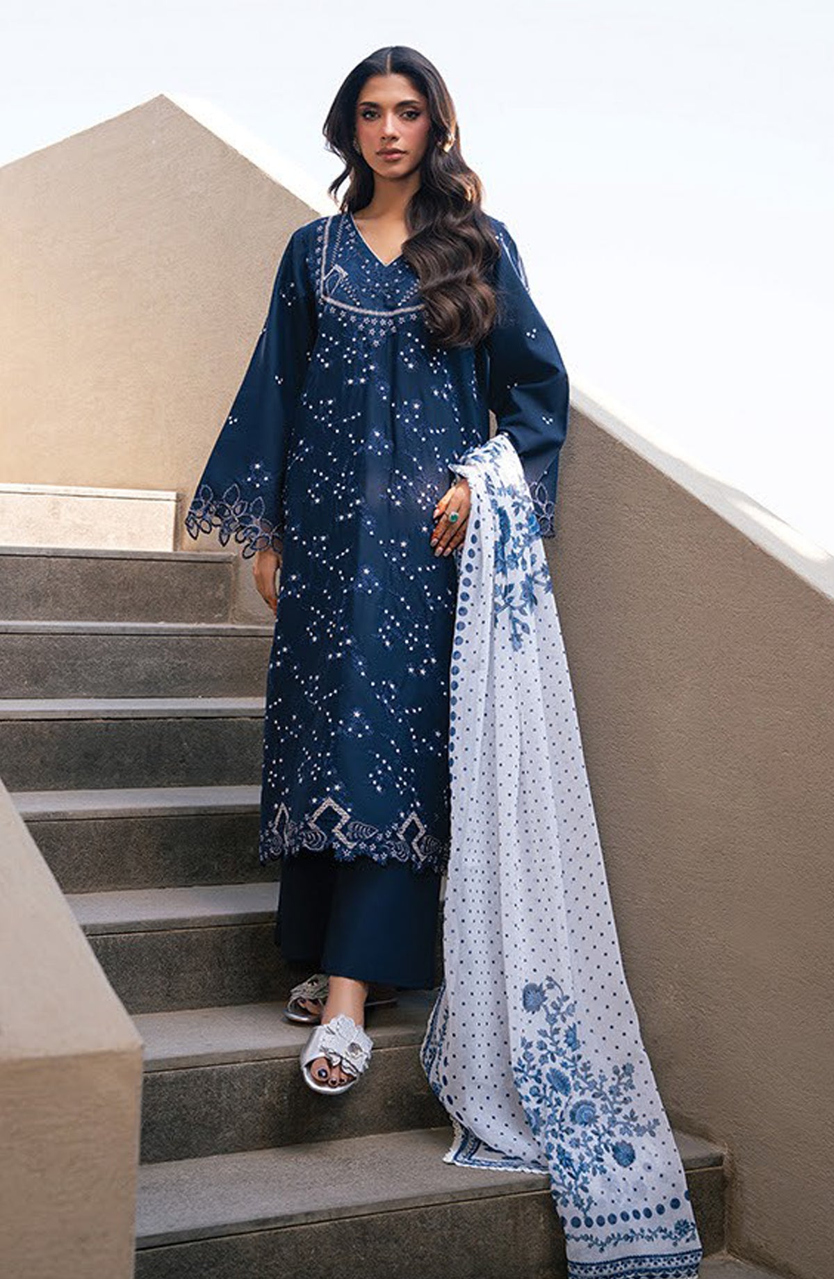 Layana by Xenia Embroidered Lawn Unstitched 3 Piece Suit - D-02 TALIA - XF26LY - Blue - Summer Collection
