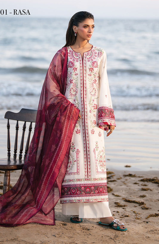 Layana by Xenia Embroidered Lawn Unstitched 3 Piece Suit - D-01 RASA - XF26LY - White - Summer Collection