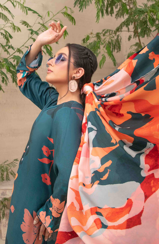 Layina by Tawakkal Fabrics Digital Printed Staple Stitched 3 Piece Suit - D-5088 - TF25STP - Green - Summer Collection