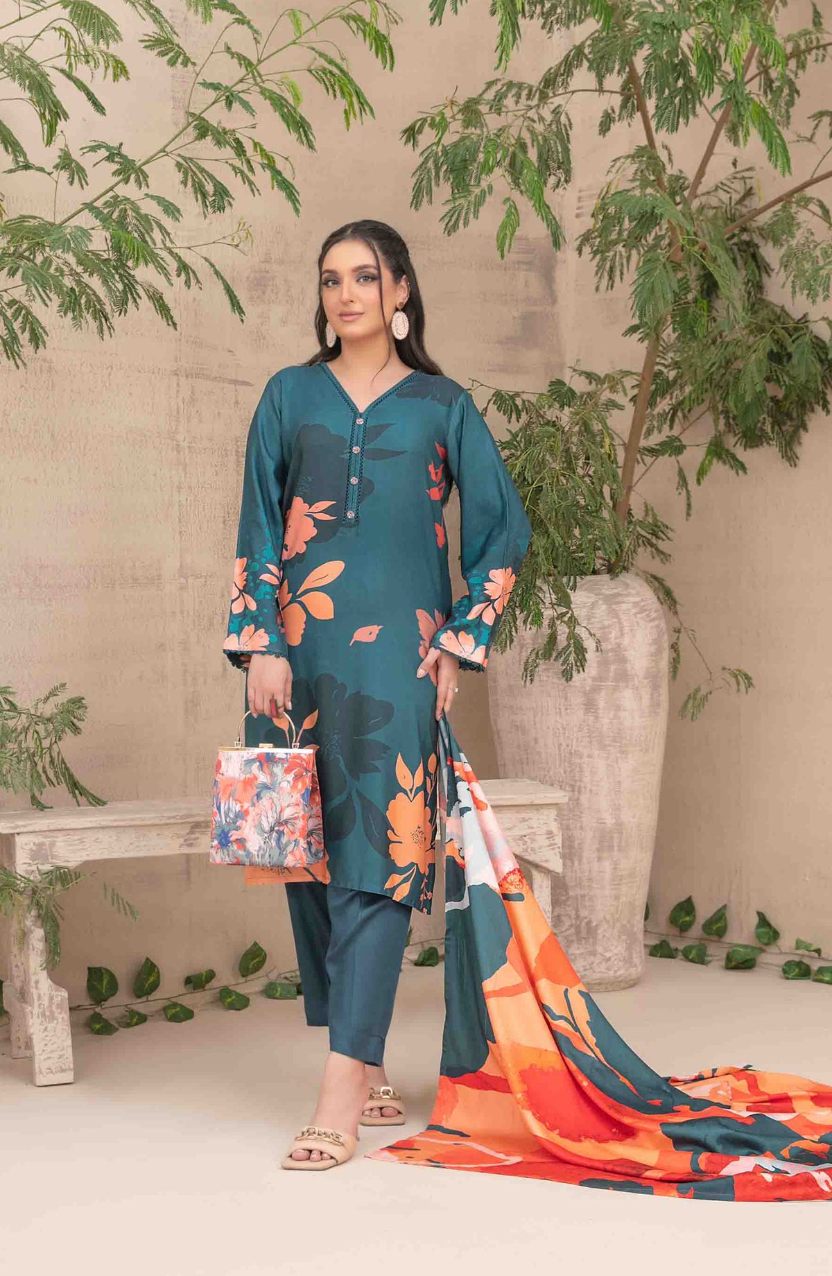 Layina by Tawakkal Fabrics Digital Printed Staple Stitched 3 Piece Suit - D-5088 - TF25STP - Green - Summer Collection