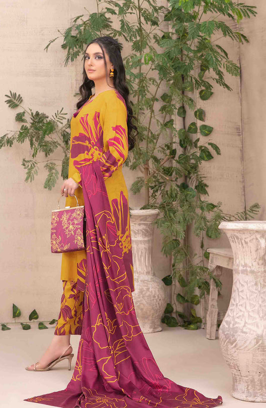 Layina by Tawakkal Fabrics Digital Printed Staple Stitched 3 Piece Suit - D-5086 - TF25STP - Yellow - Summer Collection
