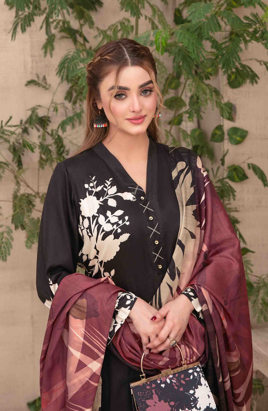 Layina by Tawakkal Fabrics Digital Printed Staple Stitched 3 Piece Suit - D-5084 - TF25STP - Black - Summer Collection