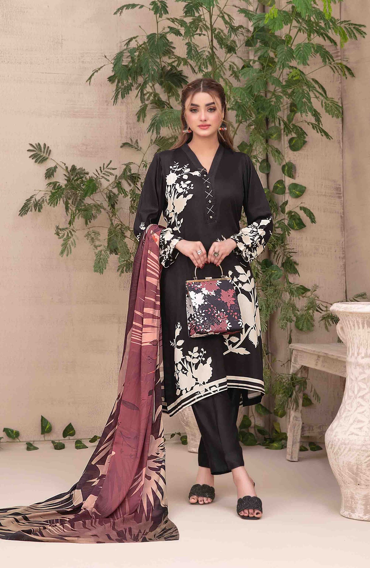 Layina by Tawakkal Fabrics Digital Printed Staple Stitched 3 Piece Suit - D-5084 - TF25STP - Black - Summer Collection