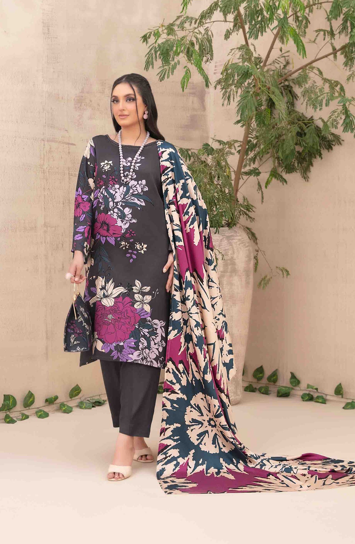 Layina by Tawakkal Fabrics Digital Printed Staple Stitched 3 Piece Suit - D-5083 - TF25STP - Black - Summer Collection
