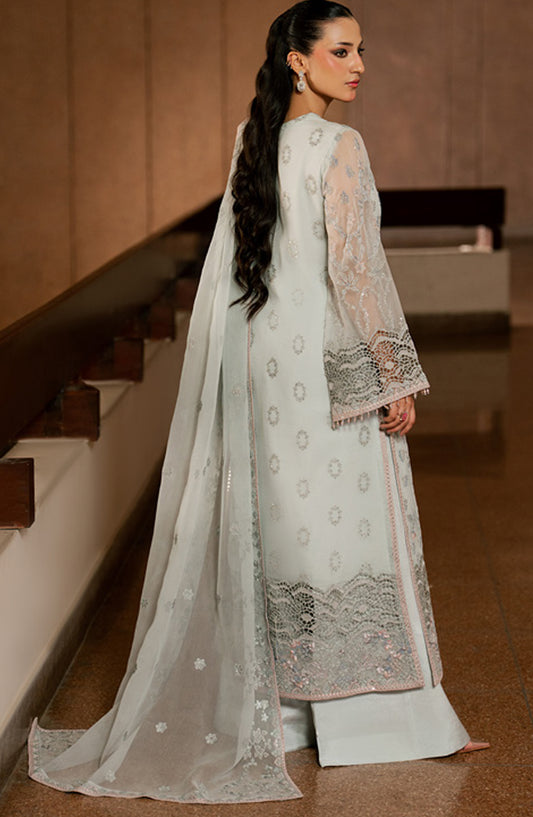 Lazawal by Lamisah Embroidered Chiffon Unstitched 3 Piece Suit - D-10 Mint Mirage - LP26LZL - Formal Collection