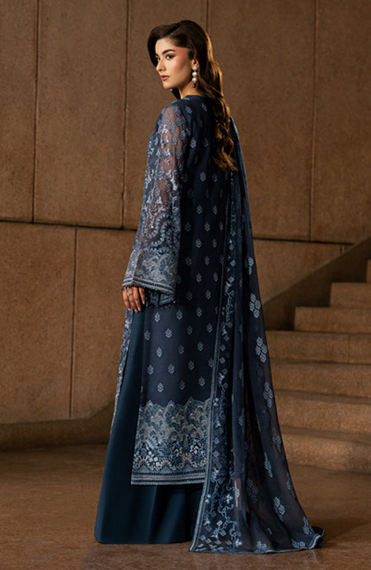 Lazawal by Lamisah Embroidered Chiffon Unstitched 3 Piece Suit - D-07 Sapphire Veil - LP26LZL - Formal Collection