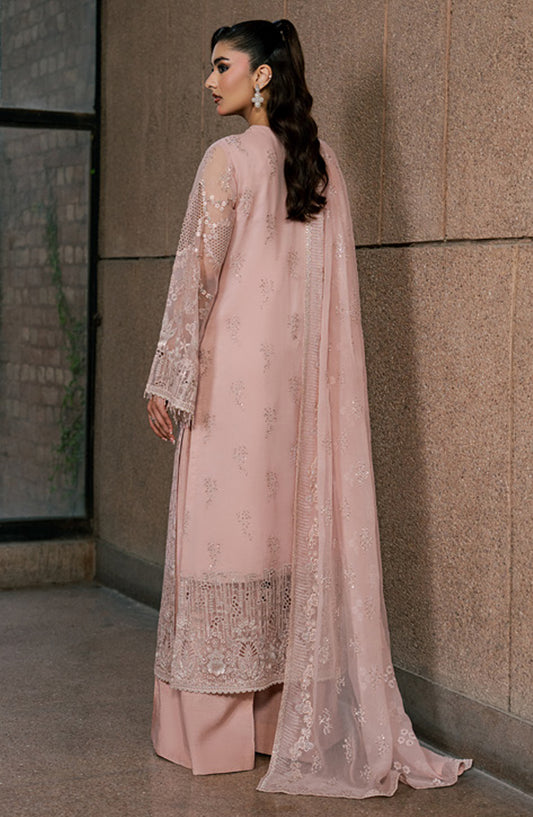 Lazawal by Lamisah Embroidered Chiffon Unstitched 3 Piece Suit - D-06 Pink Blossom - LP26LZL - Formal Collection