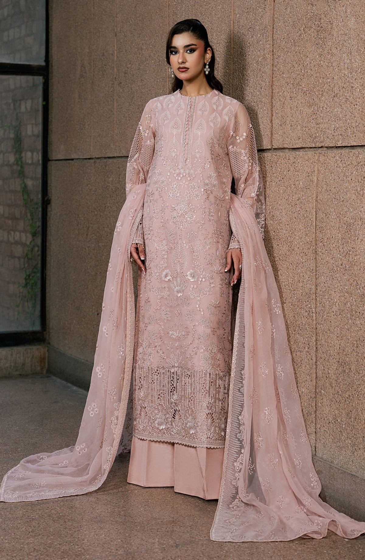 Lazawal by Lamisah Embroidered Chiffon Unstitched 3 Piece Suit - D-06 Pink Blossom - LP26LZL - Formal Collection