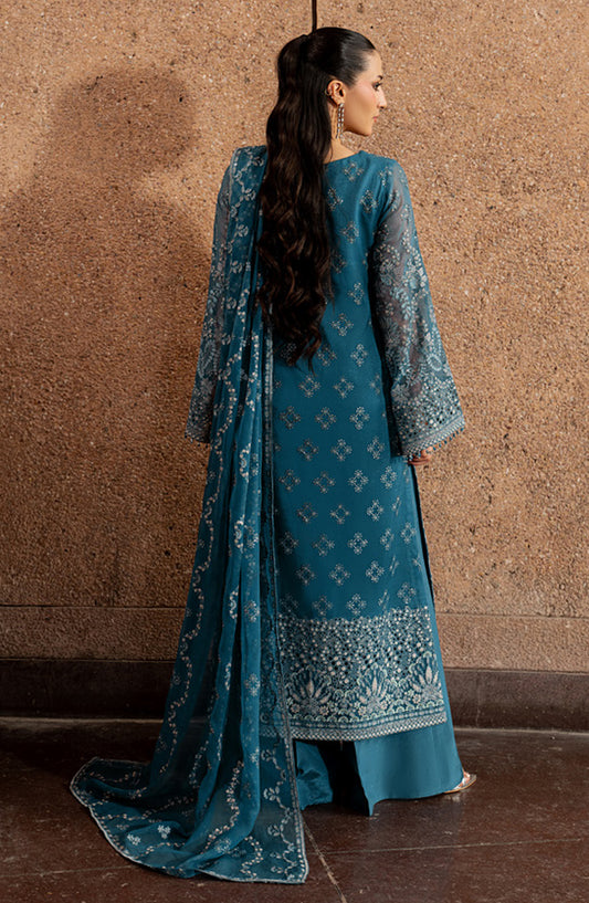 Lazawal by Lamisah Embroidered Chiffon Unstitched 3 Piece Suit - D-05 Teal Essence - LP26LZL - Formal Collection