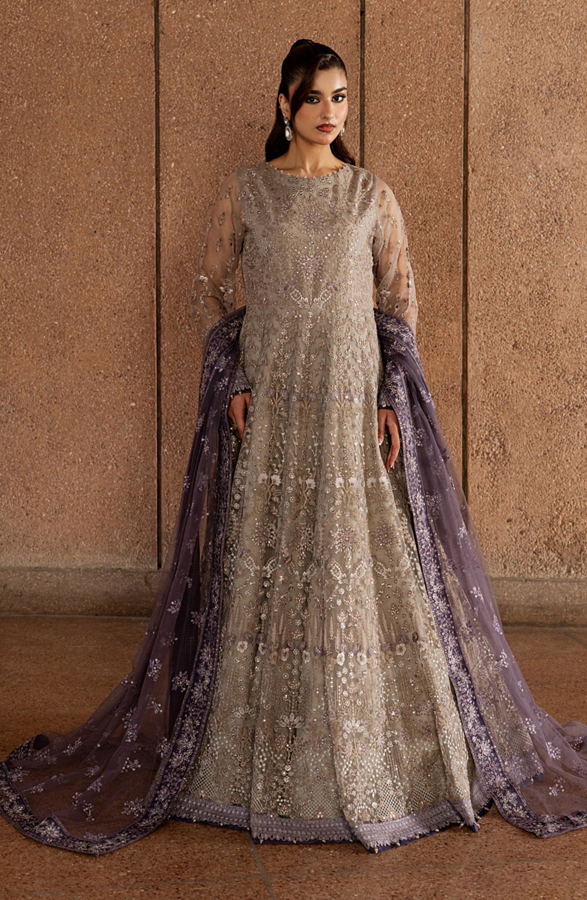 Lazawal by Lamisah Embroidered Organza Unstitched 3 Piece Suit - D-04 Beige Serenity - LP26LZL - Formal Collection