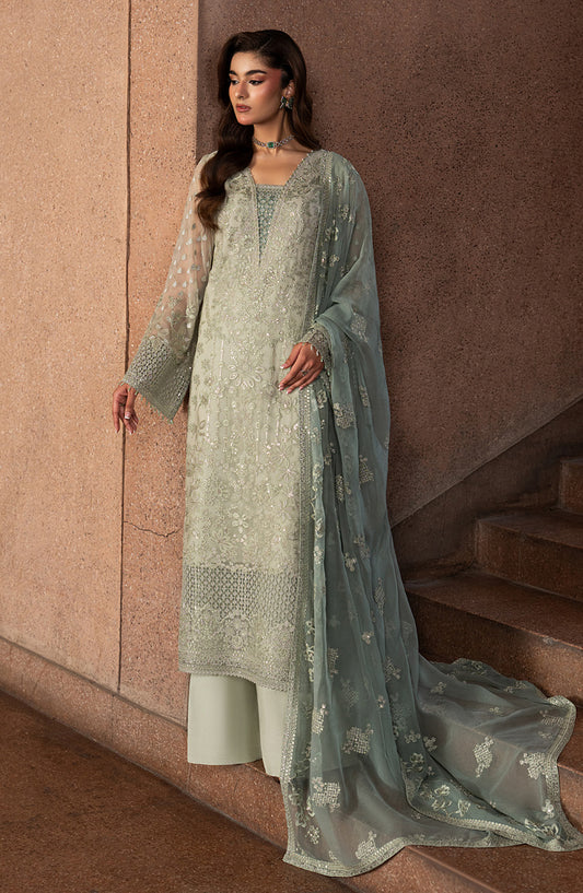 Lazawal by Lamisah Embroidered Chiffon Unstitched 3 Piece Suit - D-03 Pistachio Pearl - LP26LZL - Formal Collection