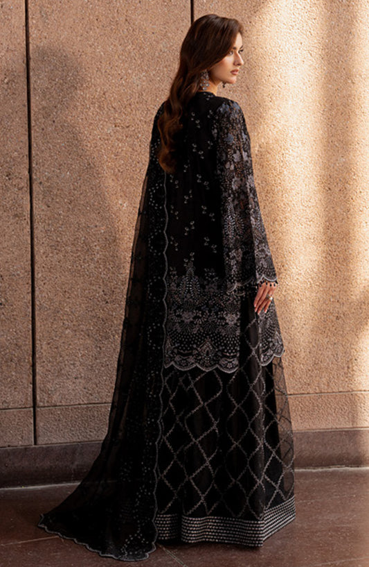 Lazawal by Lamisah Embroidered Chiffon Unstitched 3 Piece Suit - D-01 Black Whisper - LP26LZL - Formal Collection