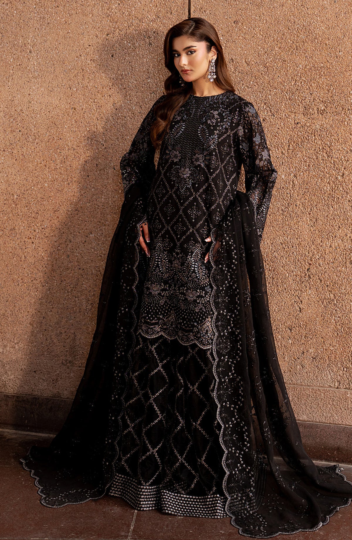 Lazawal by Lamisah Embroidered Chiffon Unstitched 3 Piece Suit - D-01 Black Whisper - LP26LZL - Formal Collection