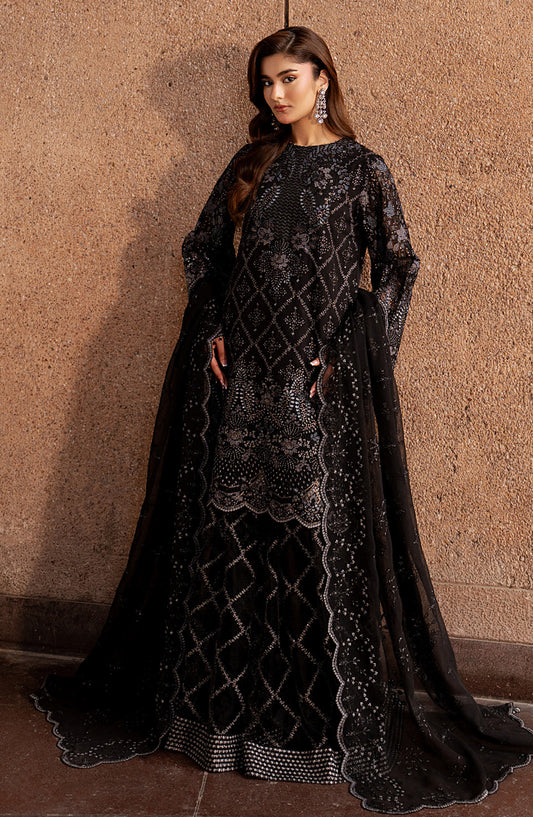 Lazawal by Lamisah Embroidered Chiffon Unstitched 3 Piece Suit - D-01 Black Whisper - LP26LZL - Formal Collection