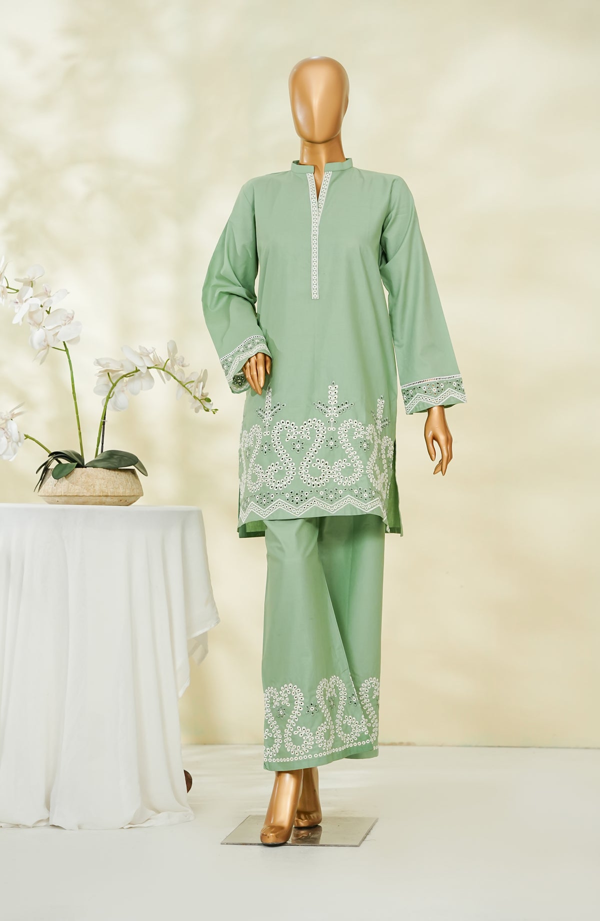 Lazuli Story Stitch by Amna Khadija Embroidered Cotton Stitched 2 Co-ords - AKLS-02 - AM26AKLSM - Green - Casual Collection