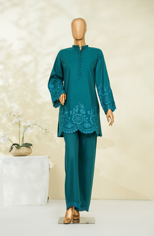 Lazuli Story Stitch by Amna Khadija Embroidered Cotton Stitched 2 Co-ords - AKLS-03 - AM26AKLSM - Teal - Casual Collection