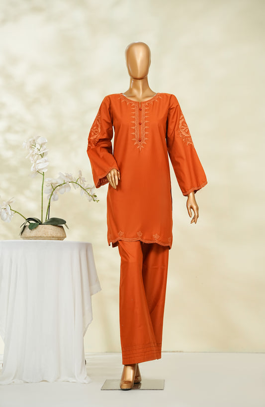 Lazuli Story Stitch by Amna Khadija Embroidered Cotton Stitched 2 Co-ords - AKLS-07 - AM26AKLSM - Rust - Casual Collection