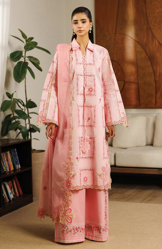 Leila by Mahnur Embroidered Lawn Unstitched 3 Piece Suit - L-07 - MH26LE - Pink - Summer Collection