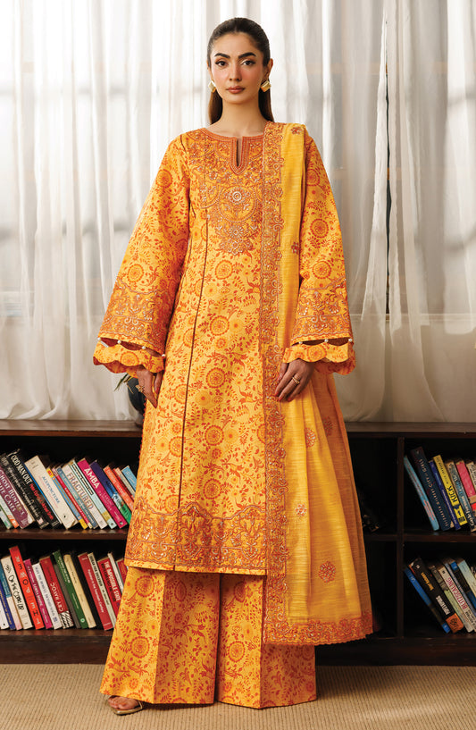 Leila by Mahnur Embroidered Lawn Unstitched 3 Piece Suit - L-08 - MH26LE - Orange - Summer Collection