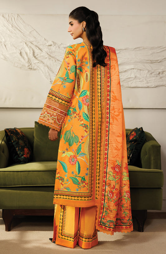 Leila by Mahnur Embroidered Lawn Unstitched 3 Piece Suit - L-11 - MH26LE - Orange - Summer Collection