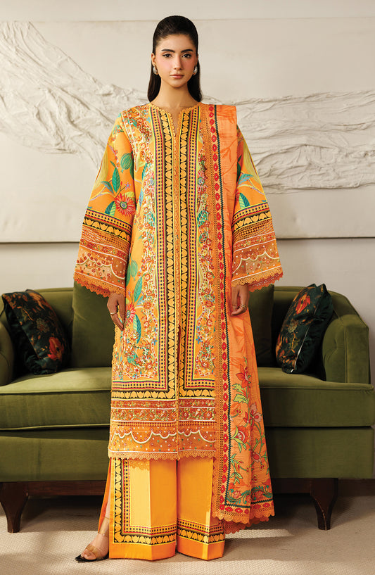 Leila by Mahnur Embroidered Lawn Unstitched 3 Piece Suit - L-11 - MH26LE - Orange - Summer Collection