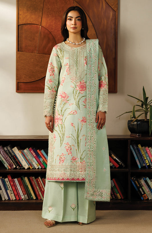 Leila by Mahnur Embroidered Lawn Unstitched 3 Piece Suit - L-14 - MH26LE - Green - Summer Collection