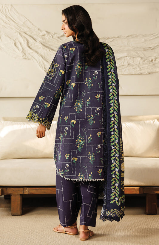 Leila by Mahnur Embroidered Lawn Unstitched 3 Piece Suit - L-01 - MH26LE - Blue - Summer Collection