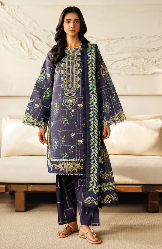 Leila by Mahnur Embroidered Lawn Unstitched 3 Piece Suit - L-01 - MH26LE - Blue - Summer Collection