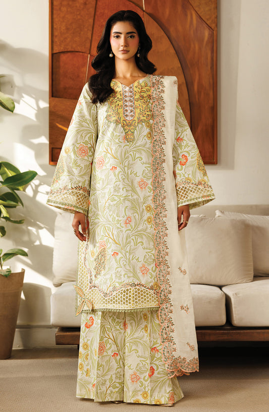 Leila by Mahnur Embroidered Lawn Unstitched 3 Piece Suit - L-03 - MH26LE - Green - Summer Collection