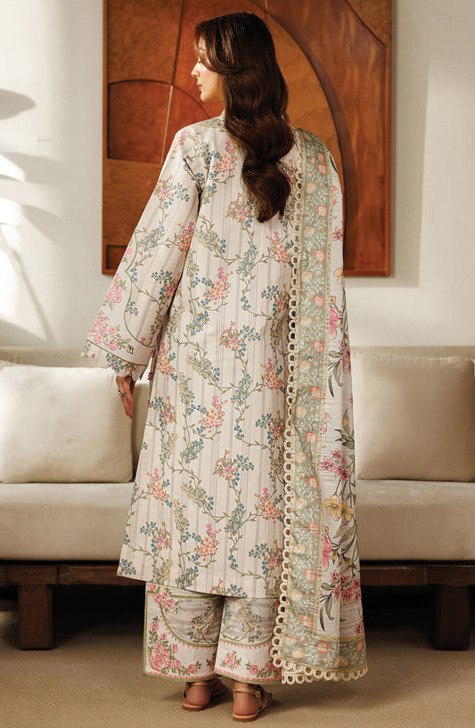 Leila by Mahnur Embroidered Lawn Unstitched 3 Piece Suit - L-04 - MH26LE - White - Summer Collection