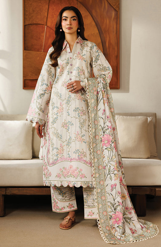 Leila by Mahnur Embroidered Lawn Unstitched 3 Piece Suit - L-04 - MH26LE - White - Summer Collection