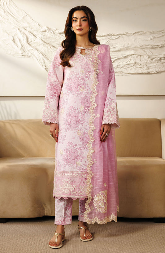 Leila by Mahnur Embroidered Lawn Unstitched 3 Piece Suit - L-06 - MH26LE - Pink - Summer Collection