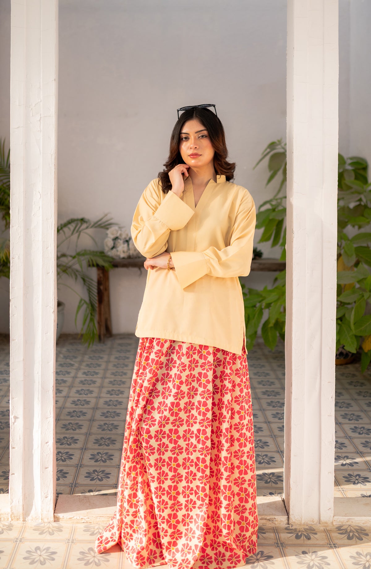 Lemon Yellow Shirt and Printed Skirt Printed Poly Grip Stitched 2 Piece Suit - ZAU-LYSPS - ZK26ED - Eid Collection